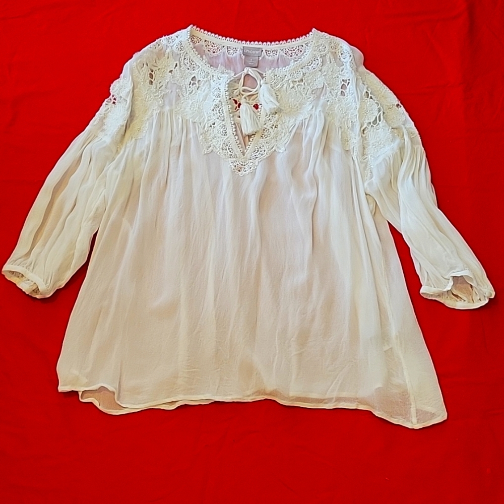 NWOT sheer and crochet women's blouse